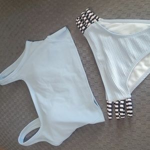 Blue Ribbed Tankini Bikini